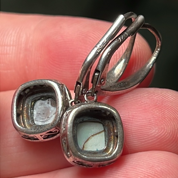 Vintage RJ Signed 925 Sterling Silver Abalone Marcasite Dangle Earrings - Picture 4 of 6